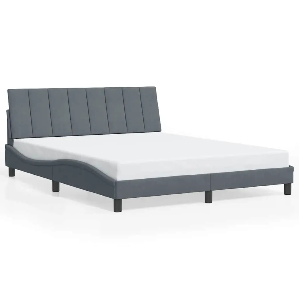 Velvet Grey Queen Bed Frame with Headboard