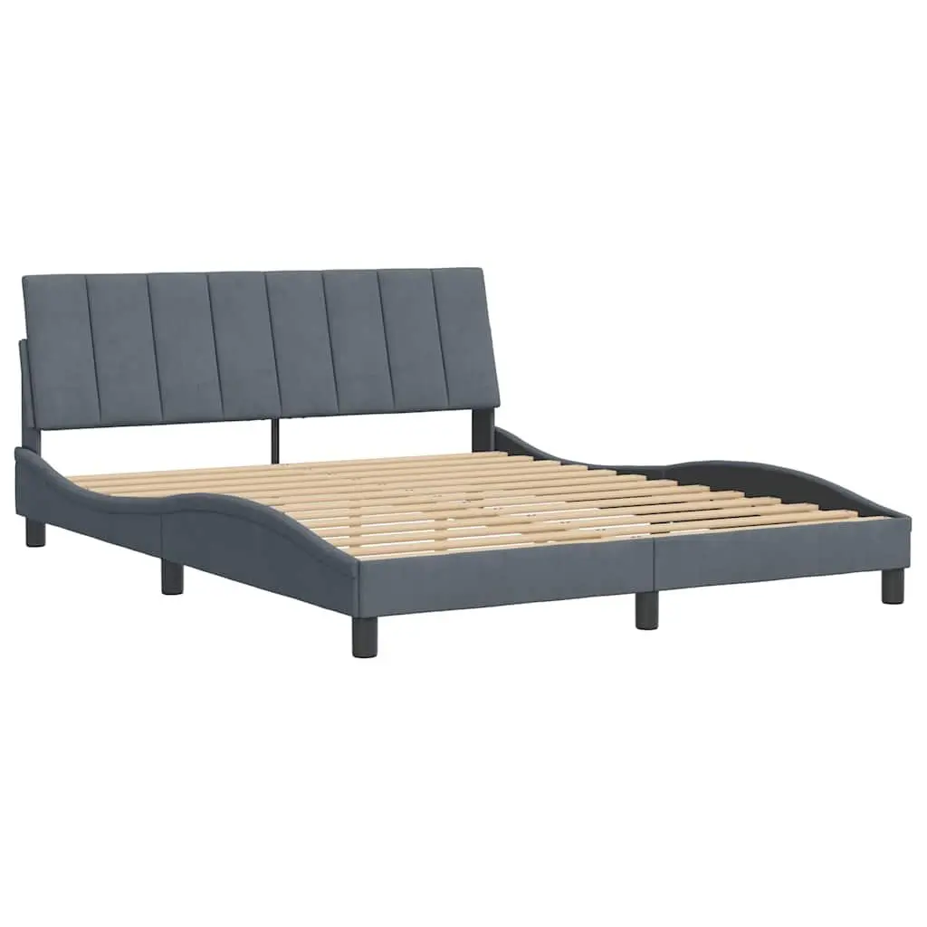 Velvet Grey Queen Bed Frame with Headboard