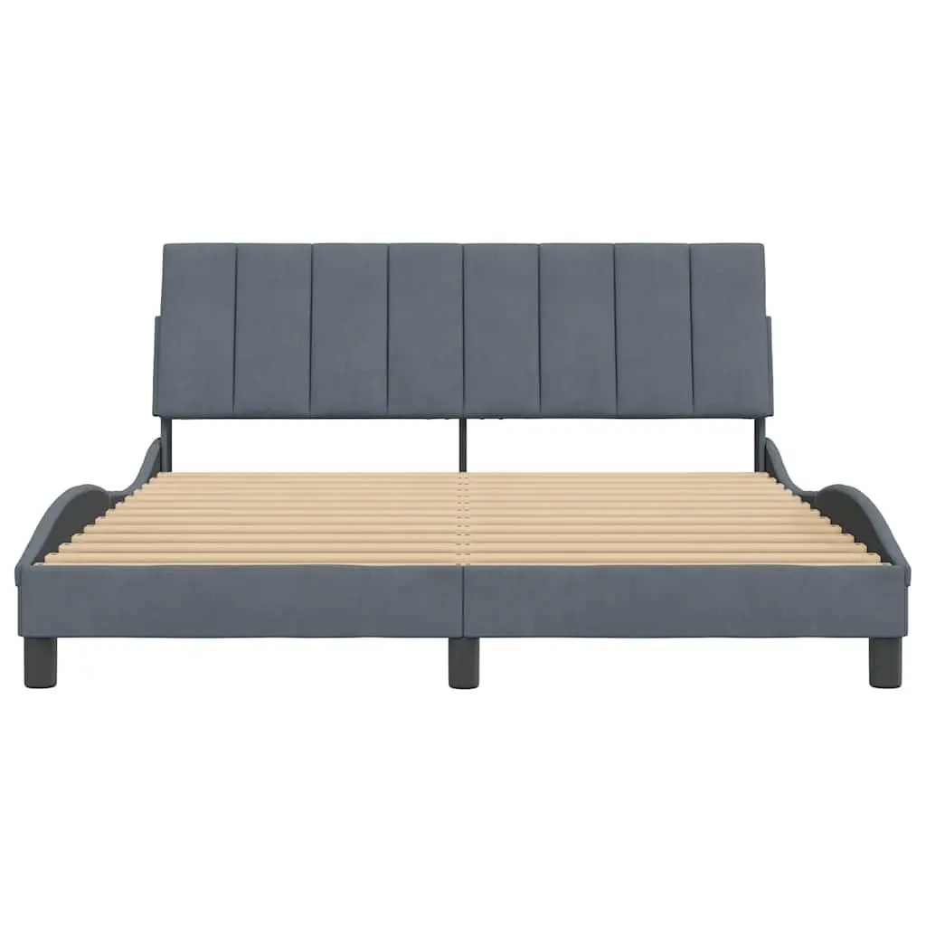 Velvet Grey Queen Bed Frame with Headboard