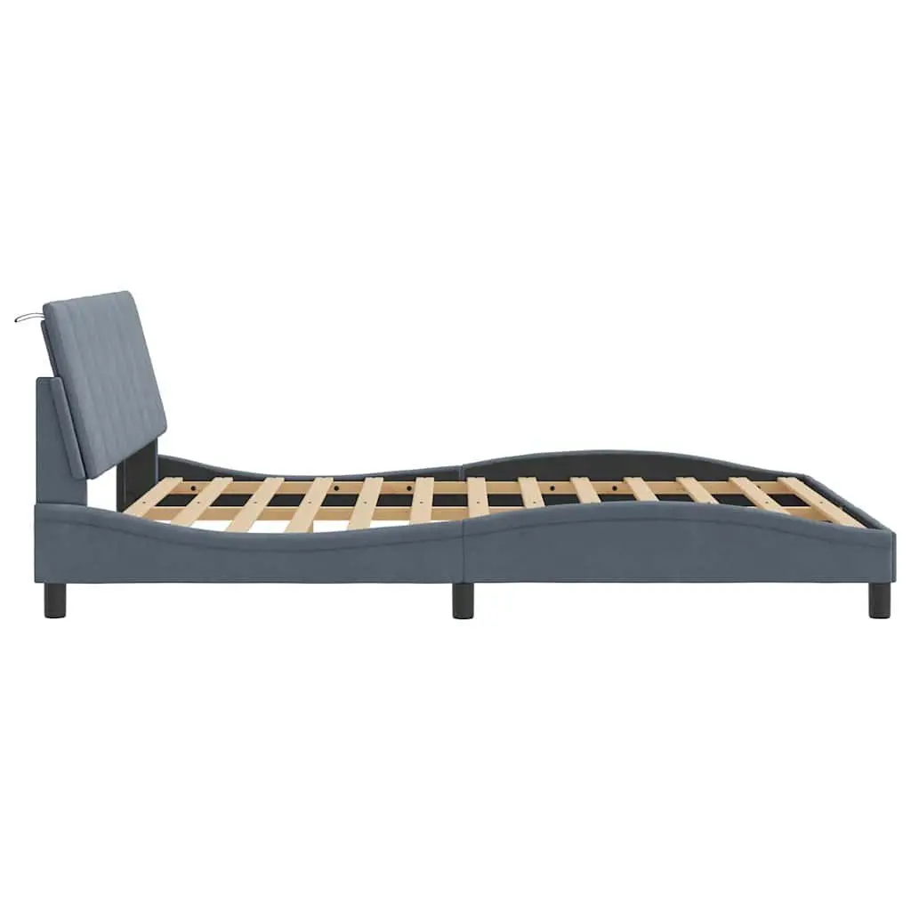 Velvet Grey Queen Bed Frame with Headboard