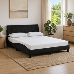 Black Velvet Queen Bed Frame with Upholstered Headboard