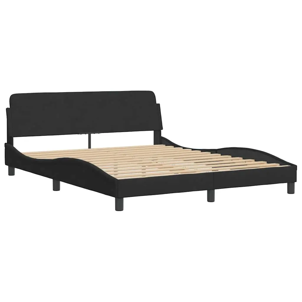 Black Velvet Queen Bed Frame with Upholstered Headboard
