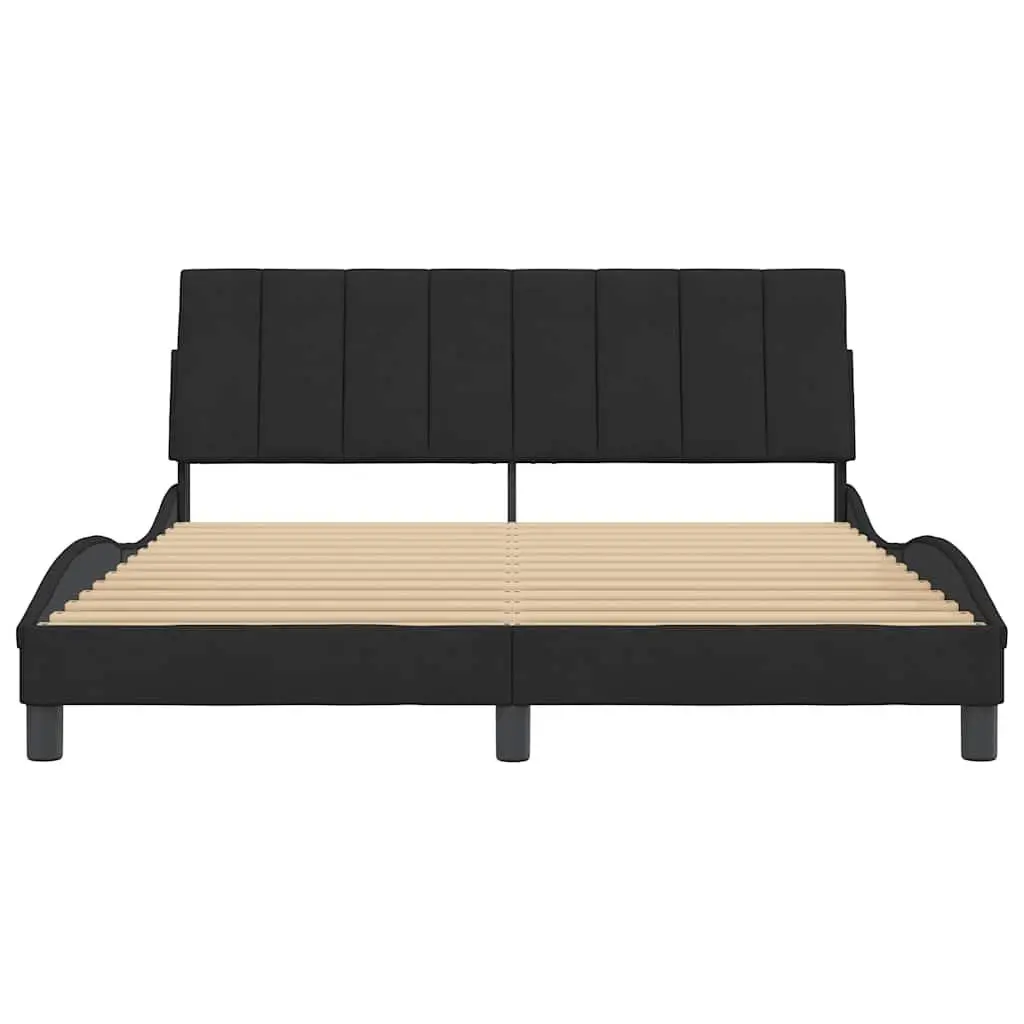 Black Velvet Queen Bed Frame with Upholstered Headboard
