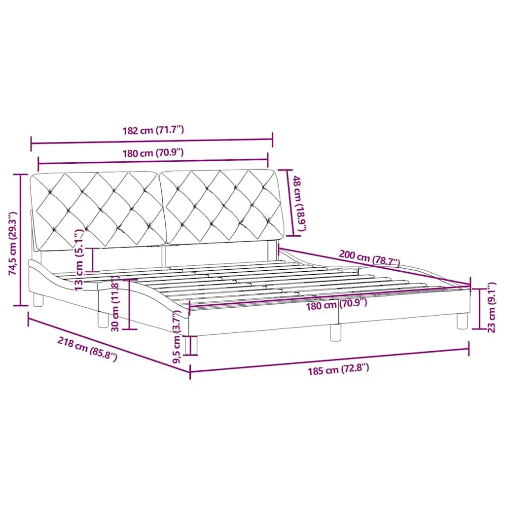 Velvet Upholstered Bed Frame with Headboard 180x200 cm