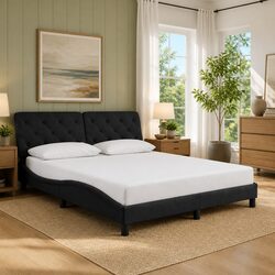 Black Velvet Queen Bed Frame with Headboard 152x203 cm