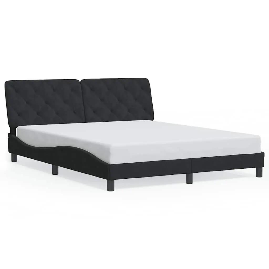 Queen Bed Frame Black Velvet 152x203 cm Upholstered Plywood Slats