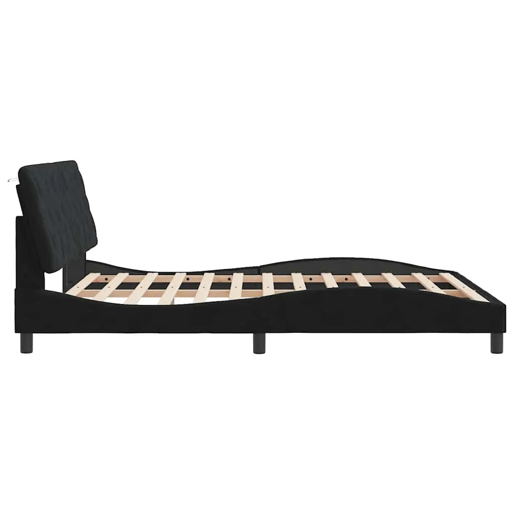Queen Bed Frame Black Velvet 152x203 cm Upholstered Plywood Slats