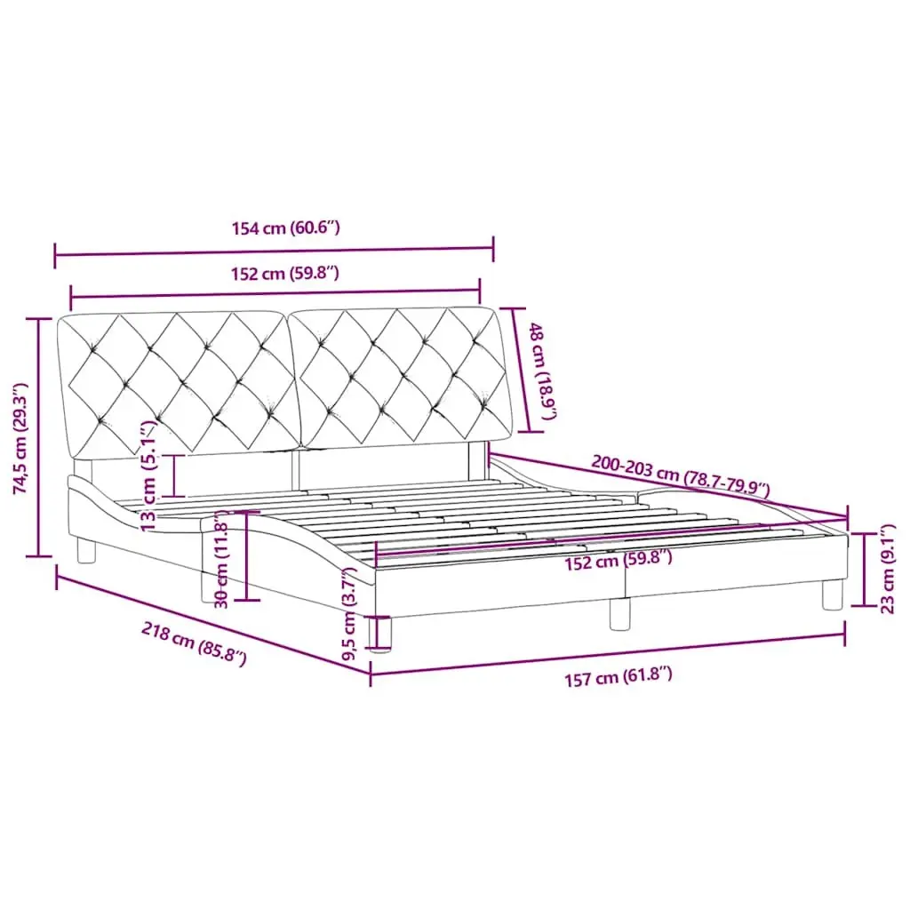Queen Bed Frame Black Velvet 152x203 cm Upholstered Plywood Slats