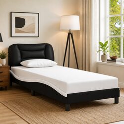 Stylish Black Bed Frame with Headboard Pillow 90x190 cm