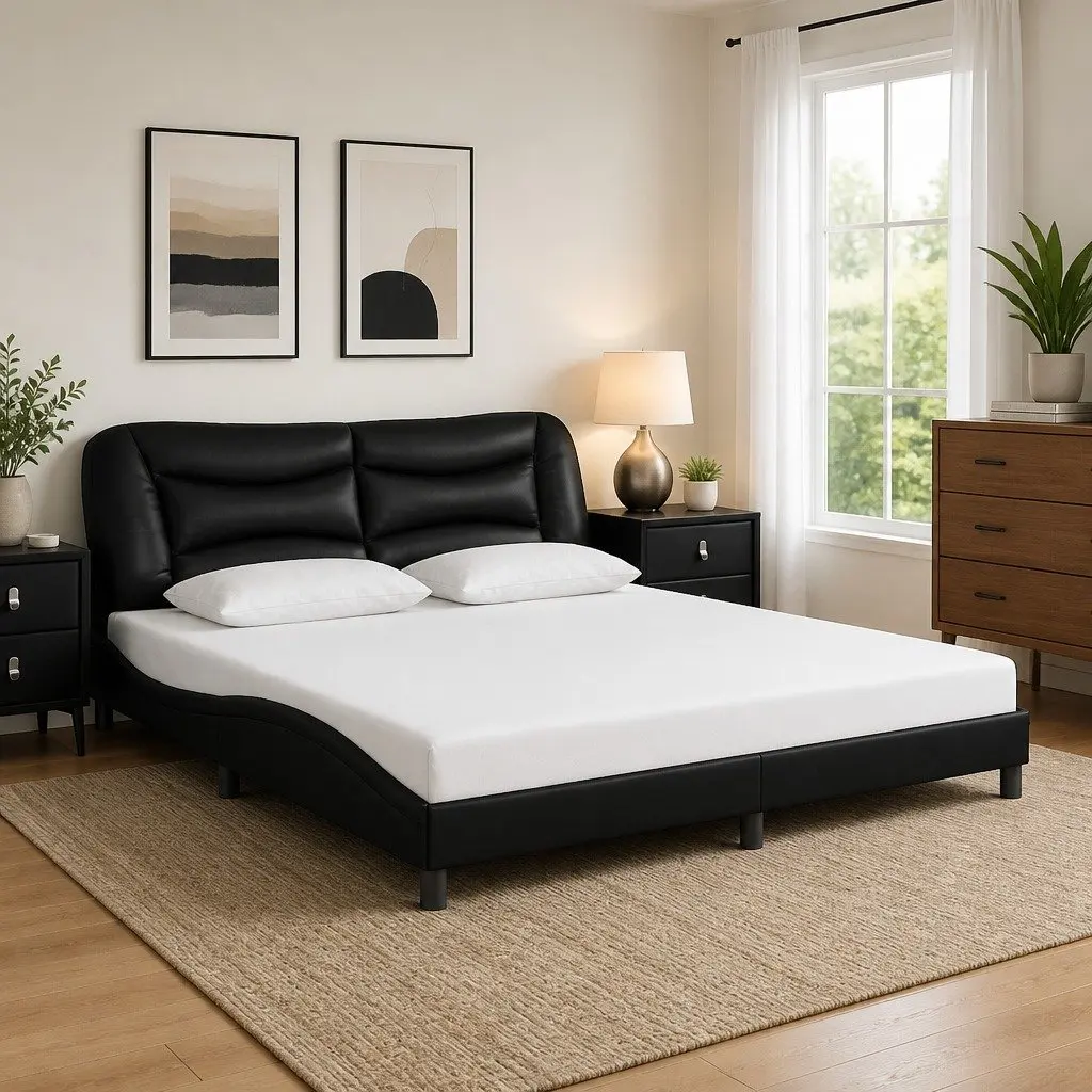 King Bed Frame 180x200cm with Faux Leather Headboard