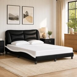 Black and White Faux Leather Double Bed Frame with Headboard