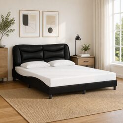Queen Bed Frame with Black Faux Leather Headboard