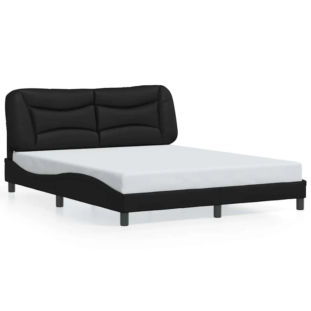 Queen Bed Frame with Black Faux Leather Headboard