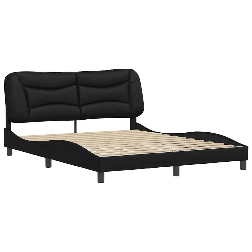 Queen Bed Frame with Black Faux Leather Headboard