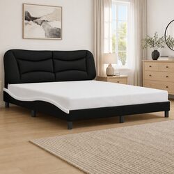 Queen Bed Frame with Faux Leather Headboard in Black and White