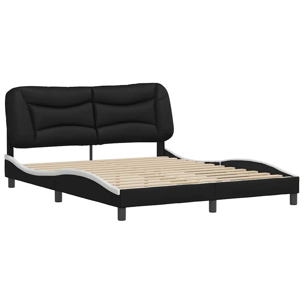 Queen Bed Frame with Faux Leather Headboard in Black and White