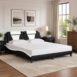King Bed Frame 180x200 cm with Black White Faux Leather