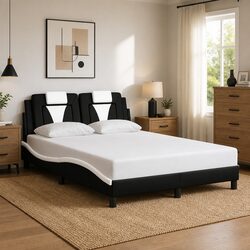 Stylish Double Bed Frame with Cushioned Headboard