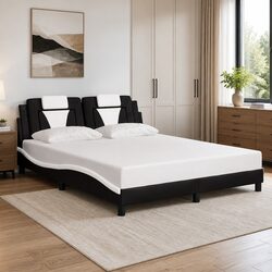 Queen Bed Frame with Headboard in White Faux Leather