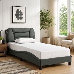 Grey Fabric Bed Frame with Headboard and Slatted Base