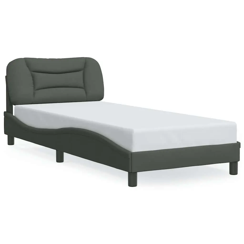 Grey Fabric Bed Frame with Headboard and Slatted Base