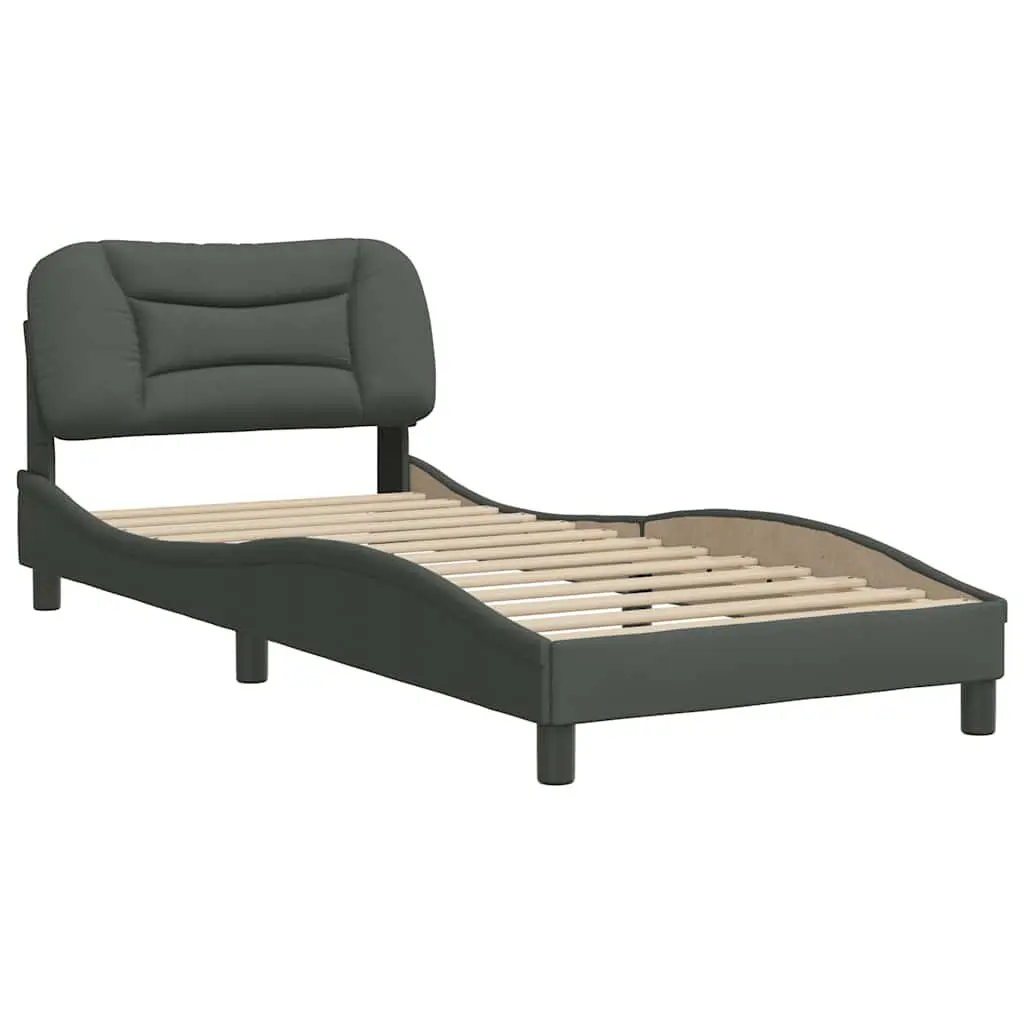 Grey Fabric Bed Frame with Headboard and Slatted Base