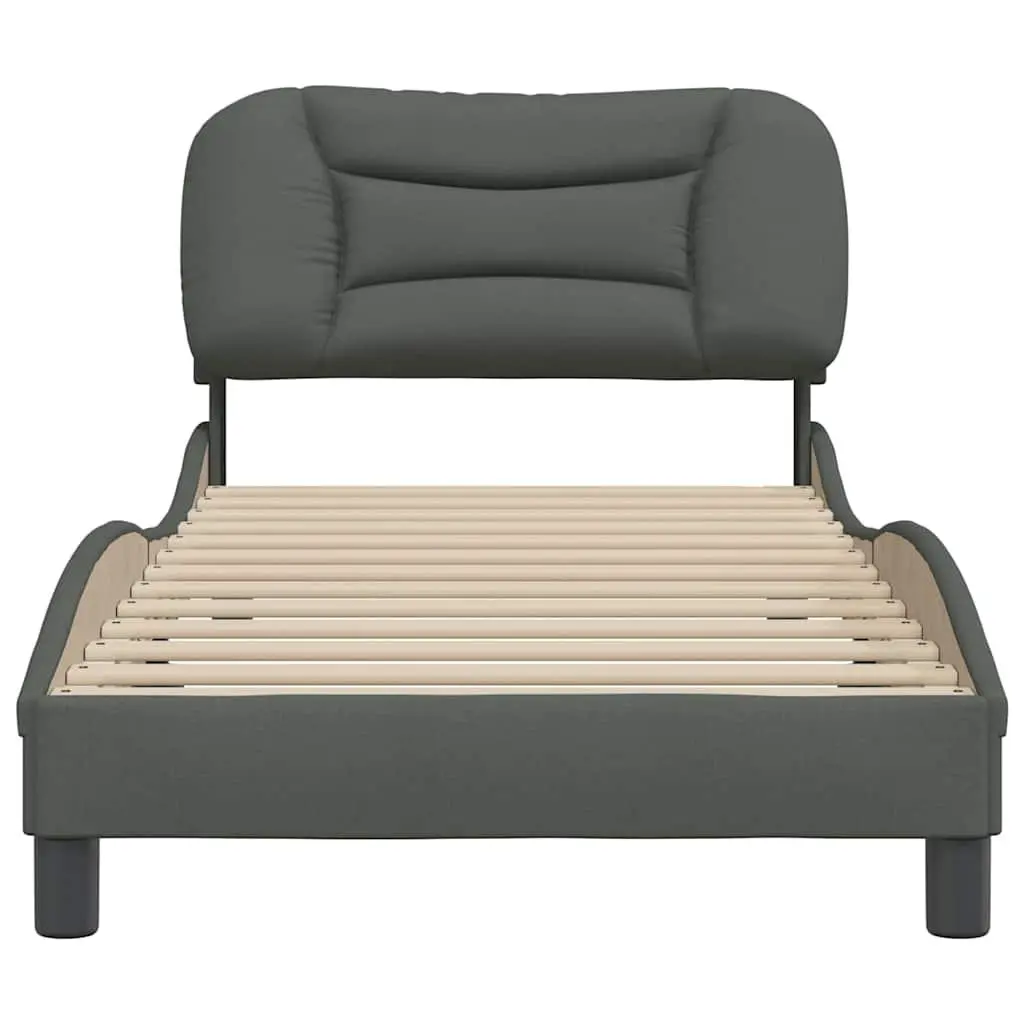 Grey Fabric Bed Frame with Headboard and Slatted Base