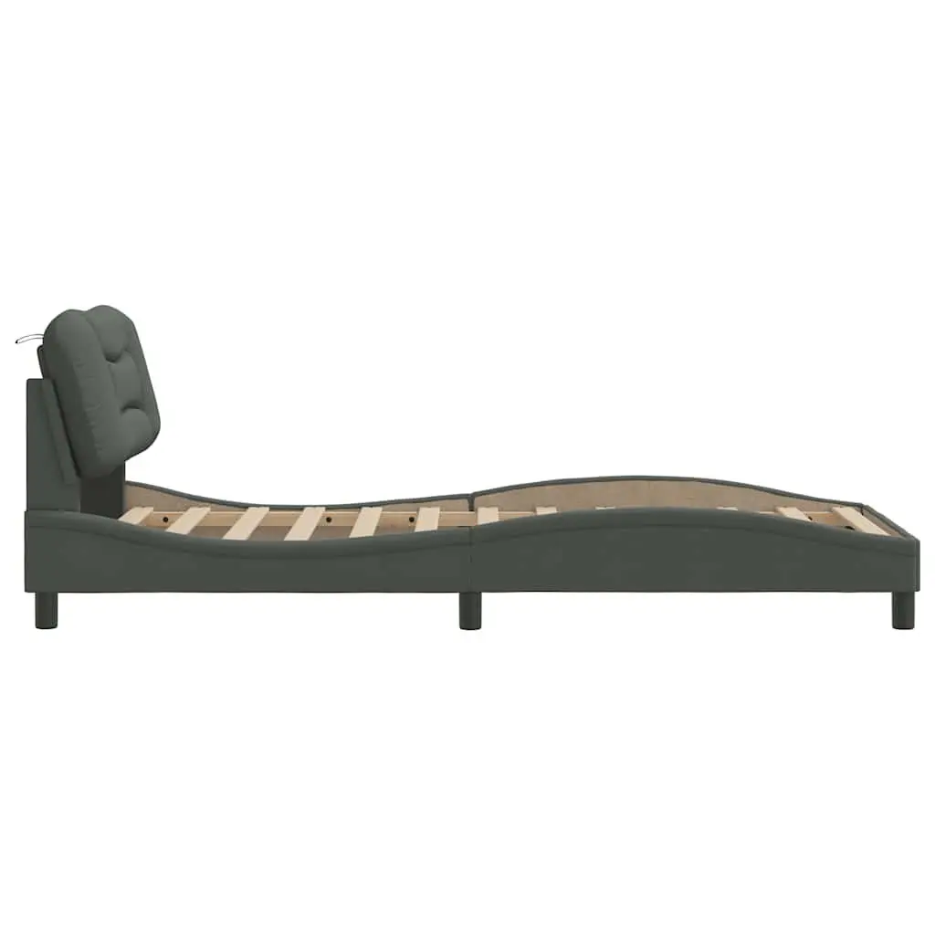 Grey Fabric Bed Frame with Headboard and Slatted Base