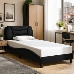 Black Upholstered Bed Frame with Slatted Base 90x190 cm