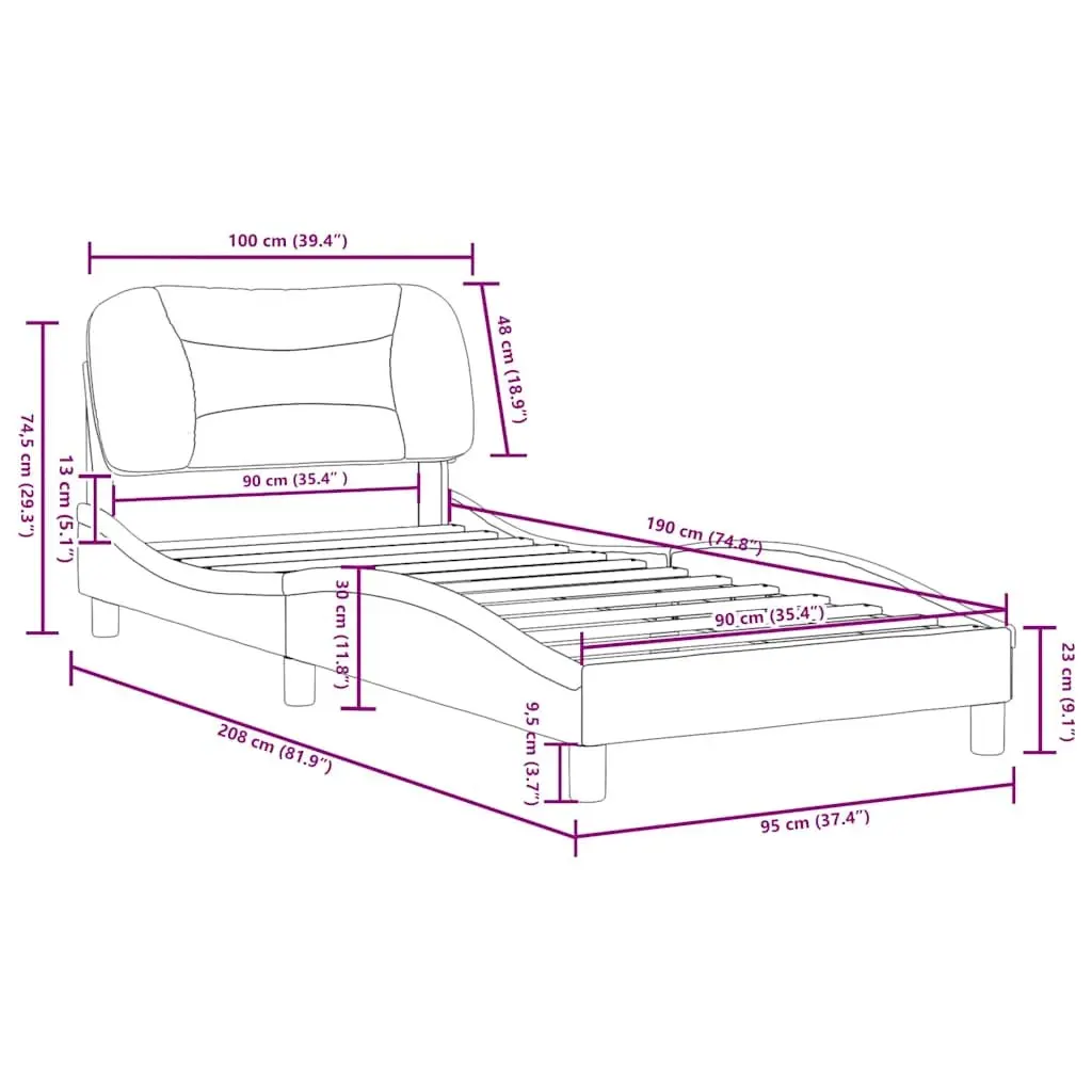 Bed Frame Black Fabric Headboard 90x190 cm Modern Plywood Slatted Base