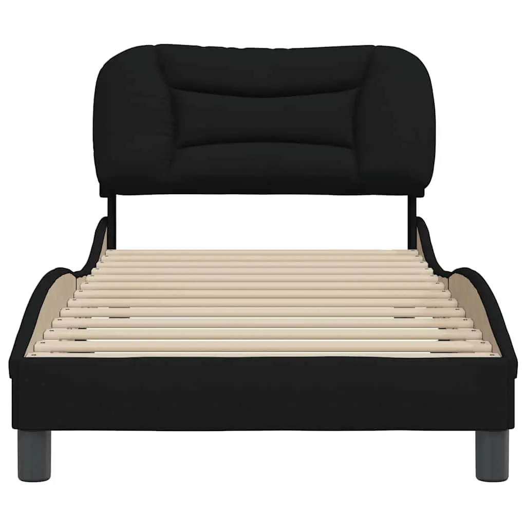 Bed Frame Black Fabric Headboard 90x190 cm Modern Plywood Slatted Base