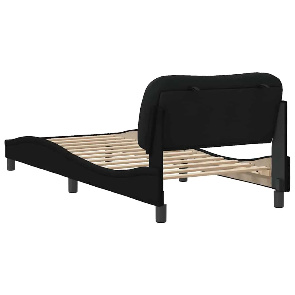 Bed Frame Black Fabric Headboard 90x190 cm Modern Plywood Slatted Base