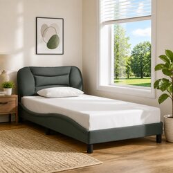 King Single Bed Frame with Grey Fabric Headboard