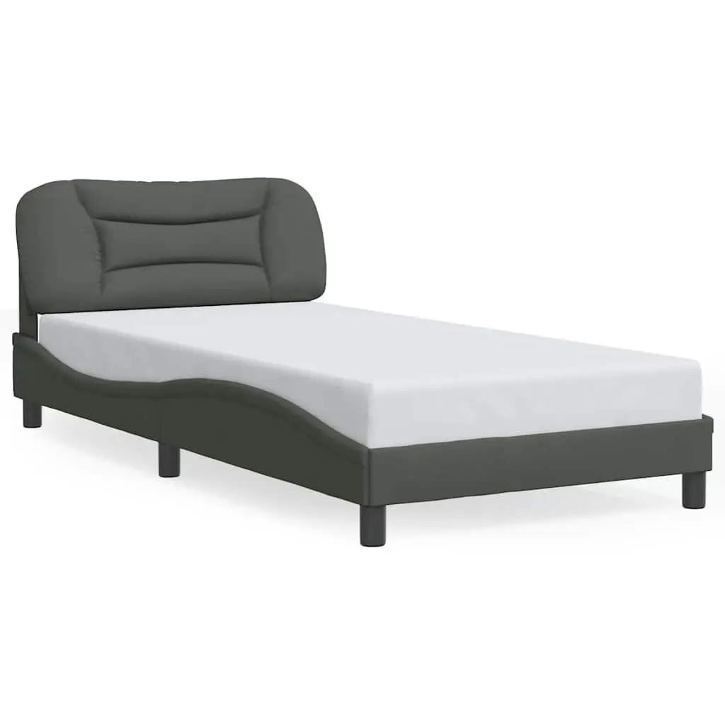 King Single Bed Frame with Grey Fabric Headboard