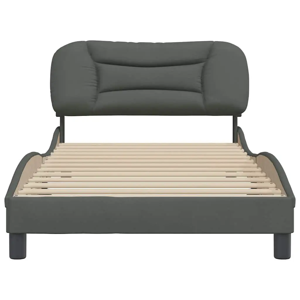 King Single Bed Frame with Grey Fabric Headboard