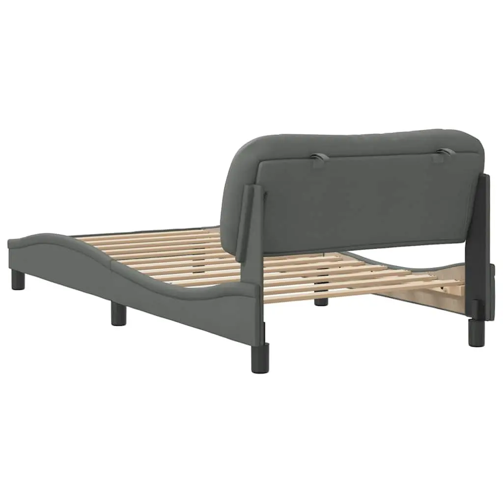 King Single Bed Frame with Grey Fabric Headboard