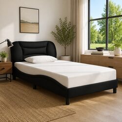 King Single Bed Frame with Upholstered Headboard Black 107x203 cm