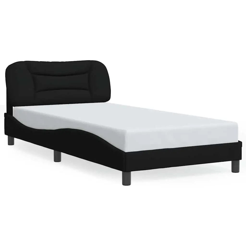 King Single Bed Frame Black Fabric Headboard 107x203 cm Plywood Slats