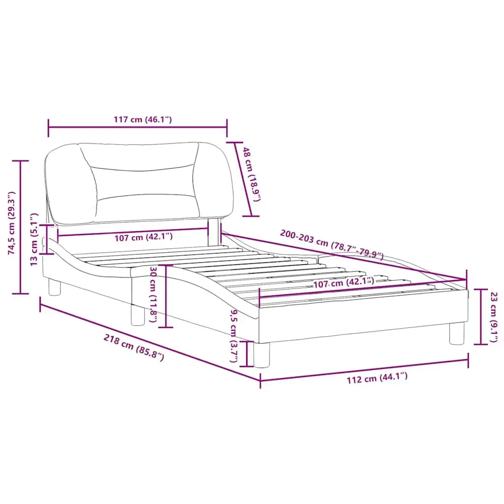 King Single Bed Frame Black Fabric Headboard 107x203 cm Plywood Slats