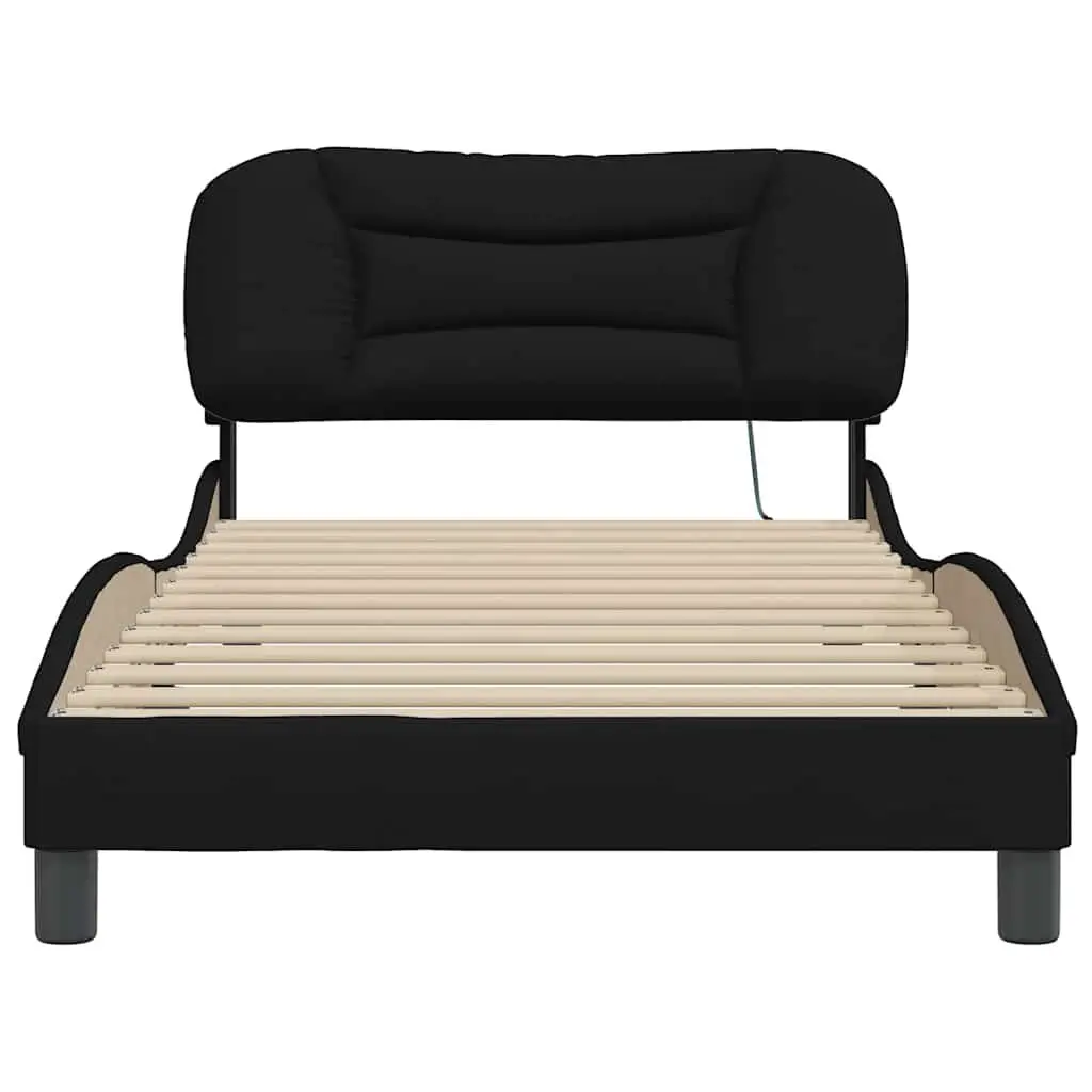 King Single Bed Frame Black Fabric Headboard 107x203 cm Plywood Slats