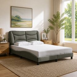Comfortable Grey Fabric Double Bed Frame 137x190 cm