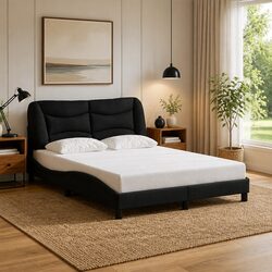 Comfortable Black Fabric Double Bed Frame with Headboard