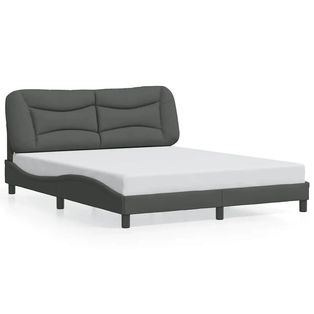 Grey Fabric Queen Bed Frame with Upholstered Headboard