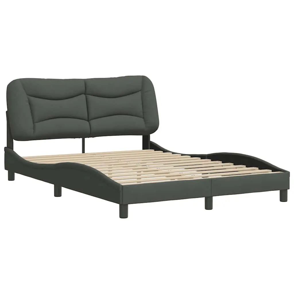 Grey Fabric Queen Bed Frame with Upholstered Headboard