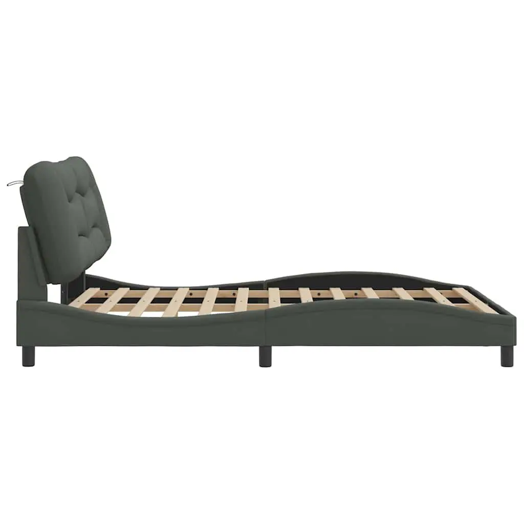 Grey Fabric Queen Bed Frame with Upholstered Headboard