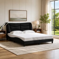 Cushioned Queen Bed Frame with Black Fabric Headboard