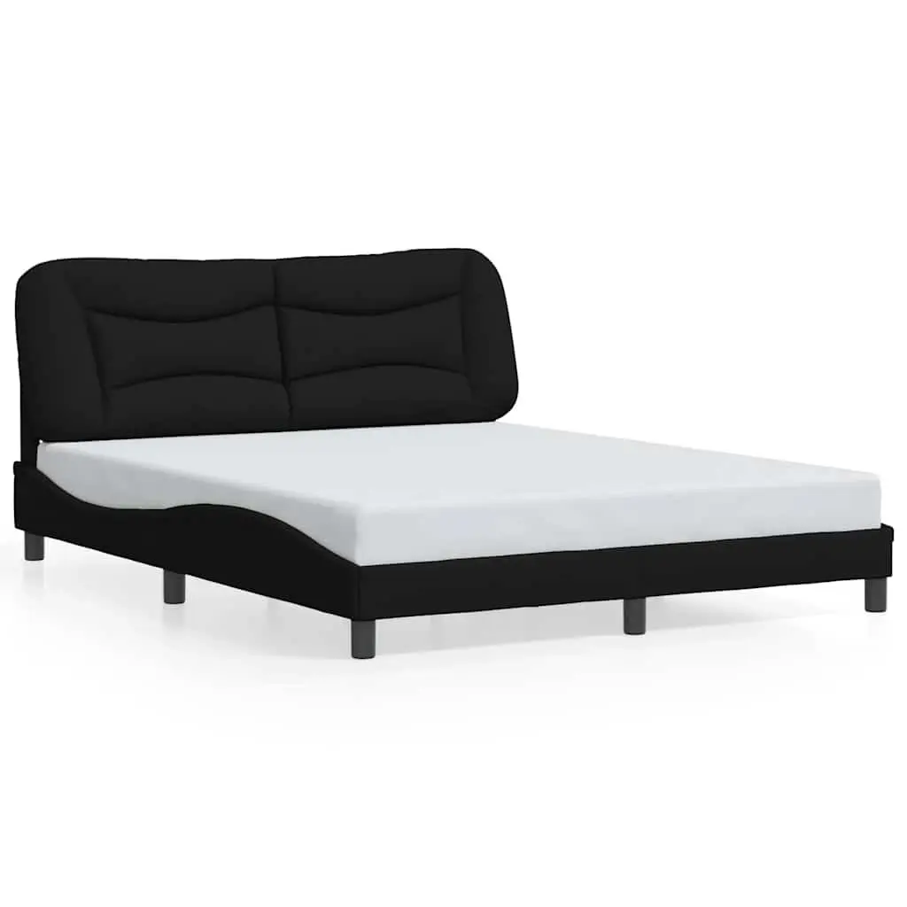 Cushioned Queen Bed Frame with Black Fabric Headboard