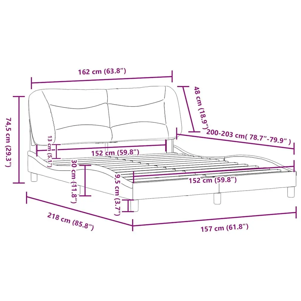 Cushioned Queen Bed Frame with Black Fabric Headboard