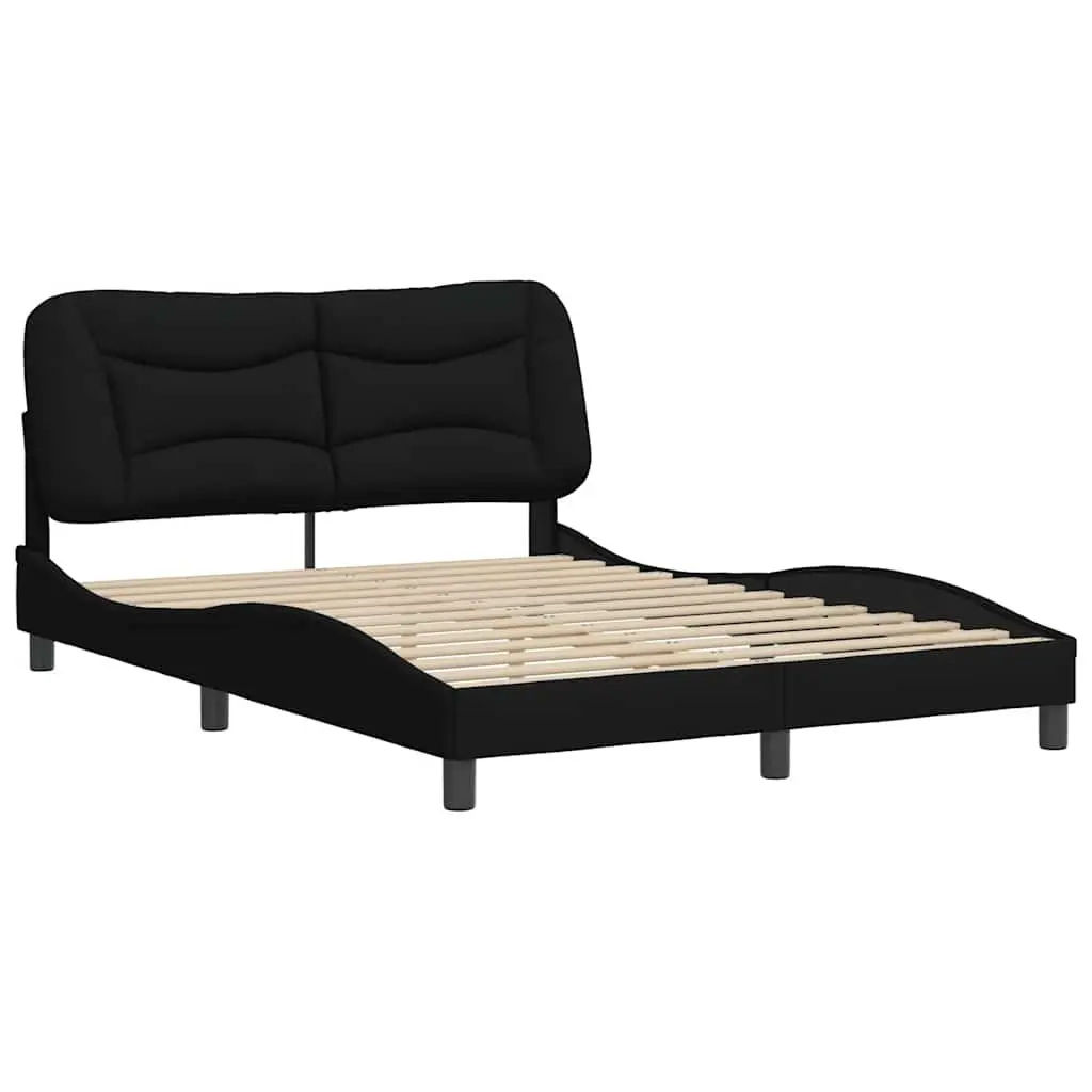 Cushioned Queen Bed Frame with Black Fabric Headboard