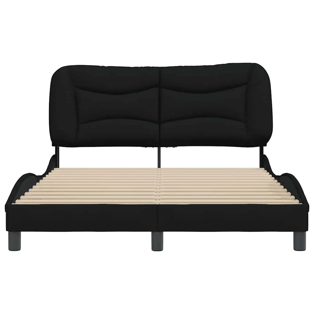 Cushioned Queen Bed Frame with Black Fabric Headboard